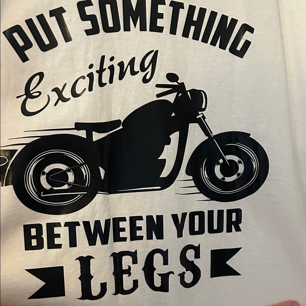 Gildan White Tee with Black Motorcycle Graphic